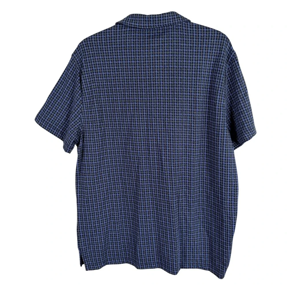 Banana Republic Polo Shirt Mens L Blue Houndstooth Short Sleeve Knit Soft Cotton